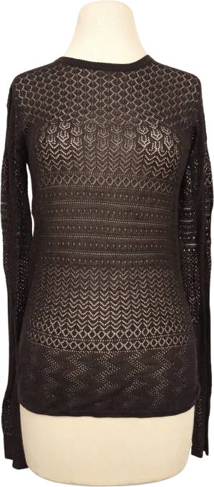 00's Sexy Black Openwork Knit Long Sleeve Top by Proenza Schouler