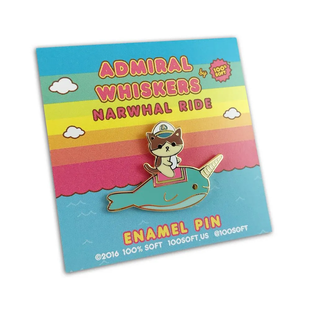 100% Soft - "Admiral Whiskers Narwhal Ride" Enamel Pin