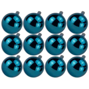 12 Pack 70mm 2.75" Shiny Aqua Ball Ornament with Wire and UV Coating