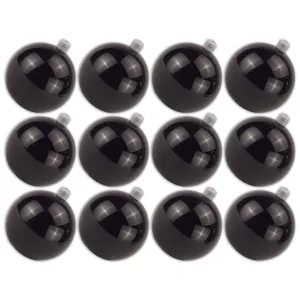 12 Pack 80mm 3" Shiny Black Ball Ornament with Wire, UV Coated