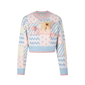 13DE MARZO Bear Fuzzy Ball Short Sweater