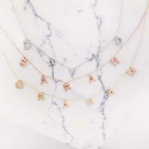14K GOLD PERSONALIZED NECKLACE CUSTOM LETTER NAME WORD PENDANT WHITE YELLOW ROSE