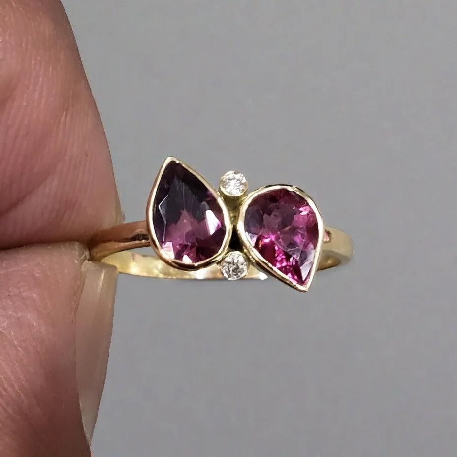 14k Gold Pink Tourmaline & Diamond Ring