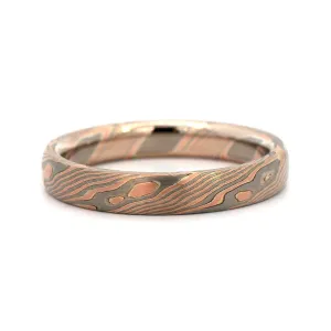14K Rose Gold, Palladium, and Silver Oak Patterned Wedding Band