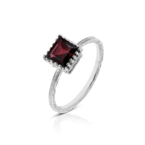 14K White Gold Garnet 6X6mm Square Ring