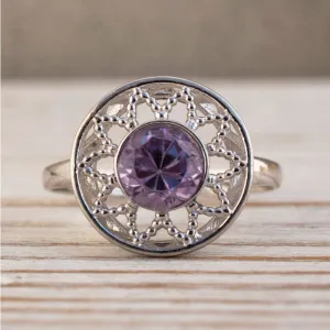 14K White Gold Round Purple Amethyst 6mm Ring