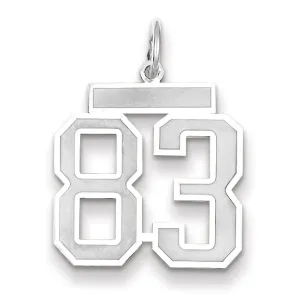 14k White Gold Satin Brush Finish Medium Size Number 83 Charm Pendant