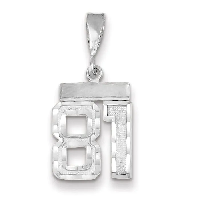 14k White Gold Small Size Diamond Cut Texture Finish Number 81 Charm Pendant