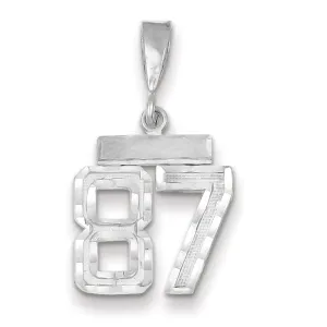 14k White Gold Small Size Diamond Cut Texture Finish Number 87 Charm Pendant