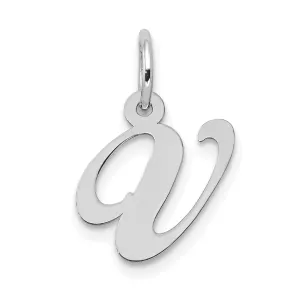 14K White Gold Small Size Fancy Script Letter V Initial Pendant