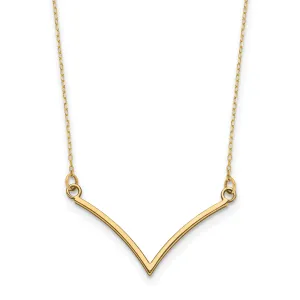 14k Yellow Gold Diamond Cut Polished Finish Fancy V-Shape Pendant Design in a 18-inch Cable Chain Necklace Set