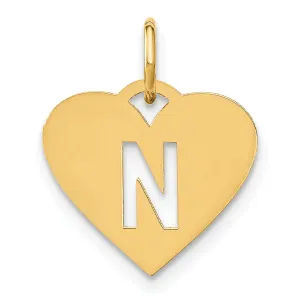 14k Yellow Gold Heart Cut-Out Letter N Initial Pendant