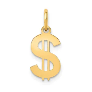 14k Yellow Gold Polished Finish Flat Back Dollar Sign Charm Pendant