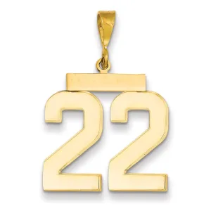14k Yellow Gold Polished Finish Large Size Number 22 Charm Pendant