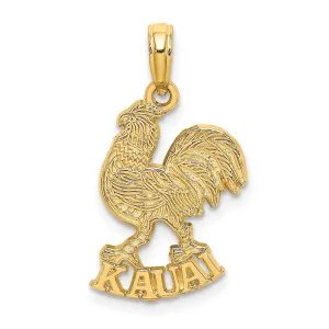 14K Yellow Gold Polished Textured Finish KAUAI Rooster Charm Pendant