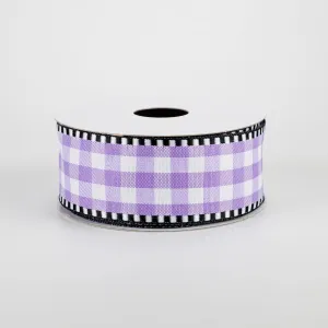 1.5" Dashed Edge Check Plaid Ribbon: Purple & White (10 Yards)