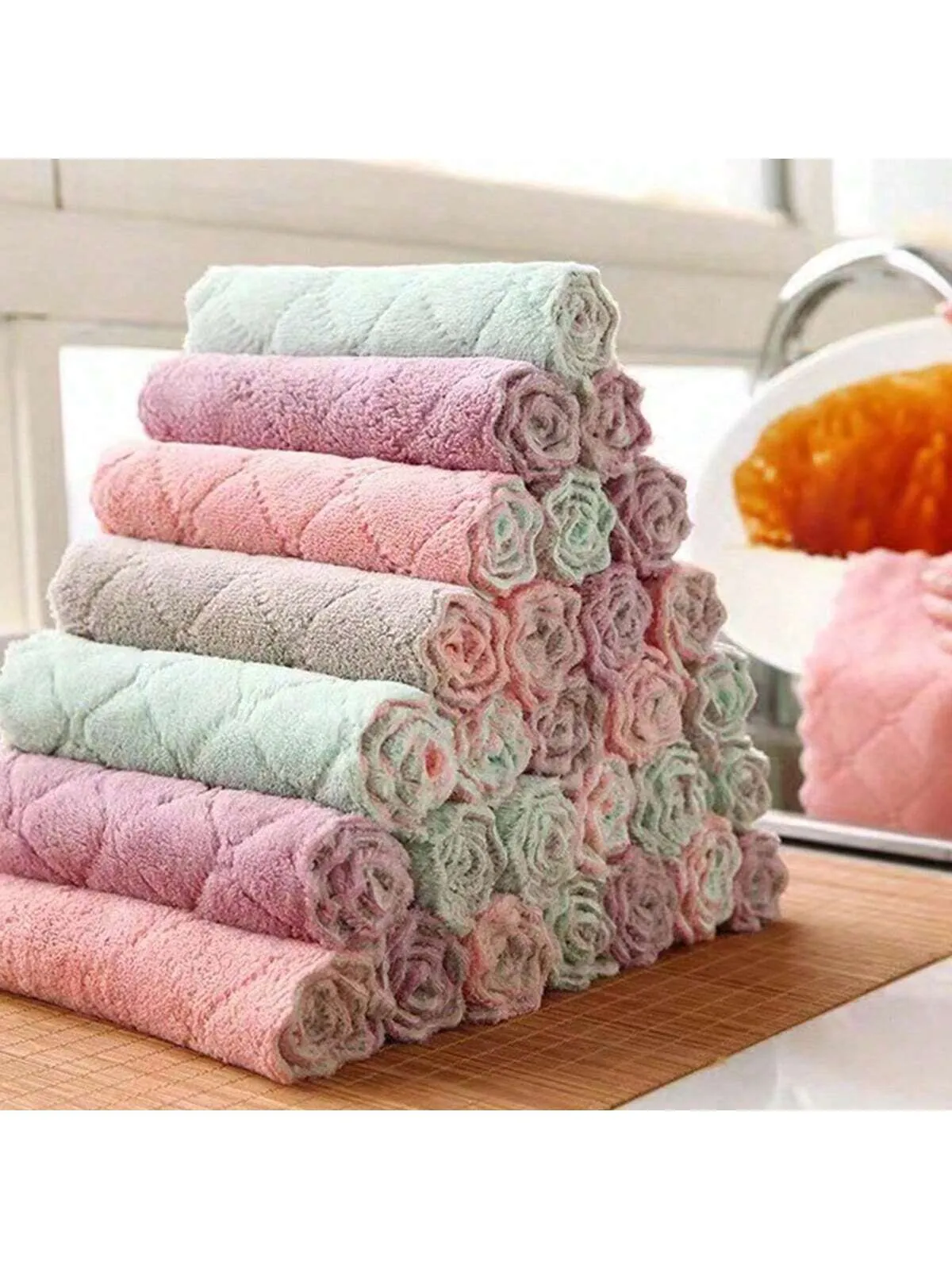 1/6/12/24pcs Thickened Double-Sided 27*16cm Coral Fleece Non-Shedding Kitchen & Home Cleaning Dishwashing Cloth, Reusable