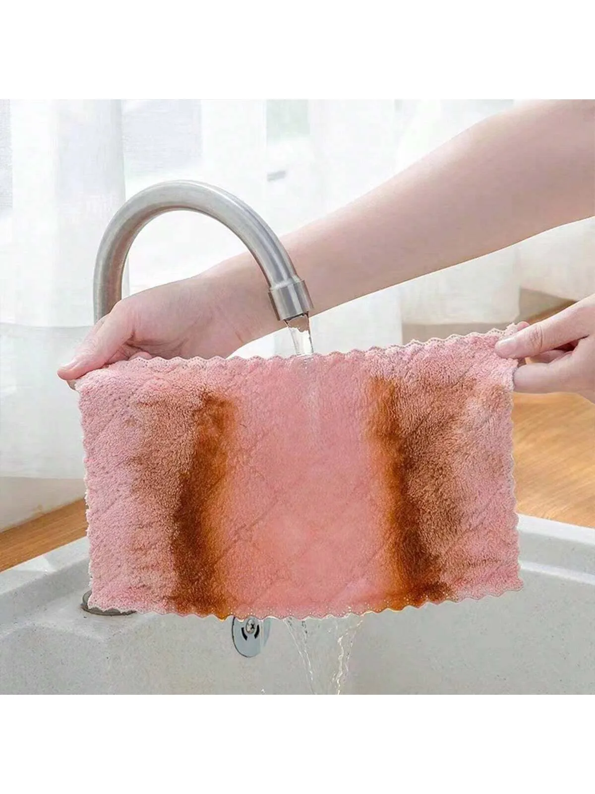 1/6/12/24pcs Thickened Double-Sided 27*16cm Coral Fleece Non-Shedding Kitchen & Home Cleaning Dishwashing Cloth, Reusable