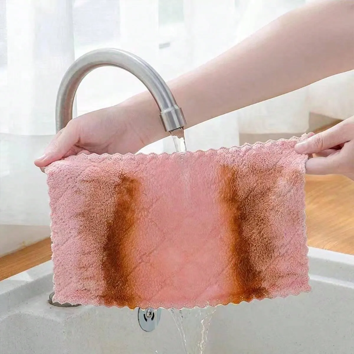 1/6/12/24pcs Thickened Double-Sided 27*16cm Coral Fleece Non-Shedding Kitchen & Home Cleaning Dishwashing Cloth, Reusable