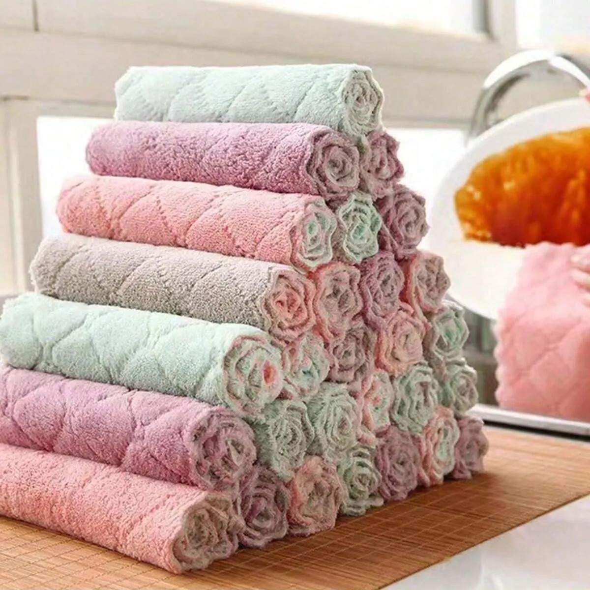 1/6/12/24pcs Thickened Double-Sided 27*16cm Coral Fleece Non-Shedding Kitchen & Home Cleaning Dishwashing Cloth, Reusable
