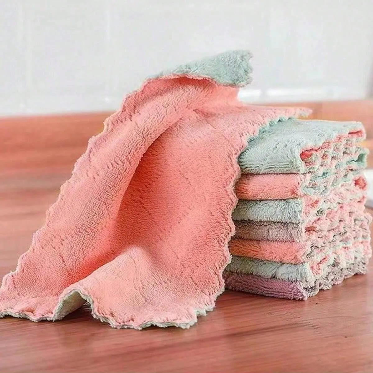 1/6/12/24pcs Thickened Double-Sided 27*16cm Coral Fleece Non-Shedding Kitchen & Home Cleaning Dishwashing Cloth, Reusable