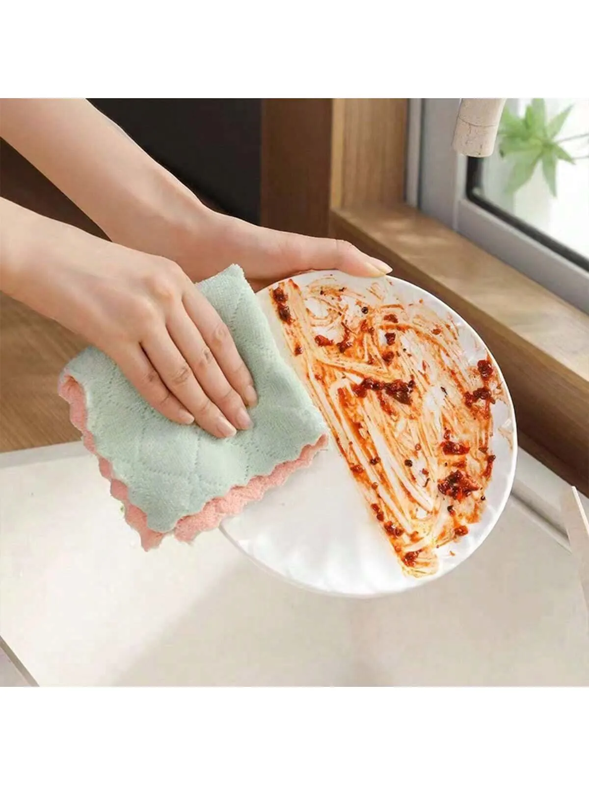 1/6/12/24pcs Thickened Double-Sided 27*16cm Coral Fleece Non-Shedding Kitchen & Home Cleaning Dishwashing Cloth, Reusable