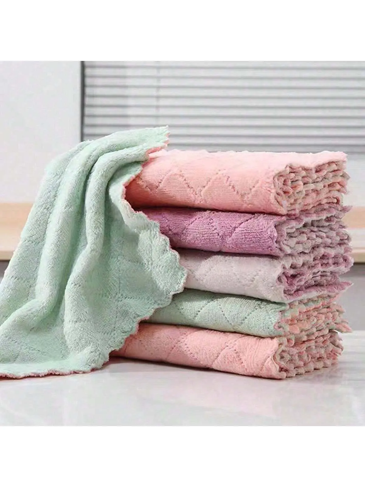 1/6/12/24pcs Thickened Double-Sided 27*16cm Coral Fleece Non-Shedding Kitchen & Home Cleaning Dishwashing Cloth, Reusable