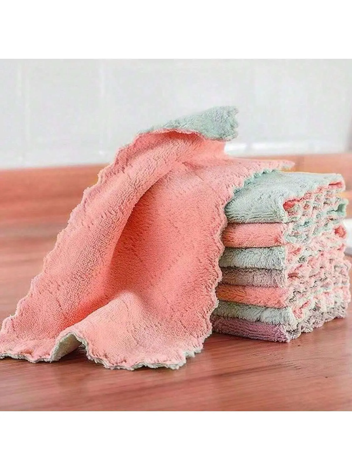 1/6/12/24pcs Thickened Double-Sided 27*16cm Coral Fleece Non-Shedding Kitchen & Home Cleaning Dishwashing Cloth, Reusable