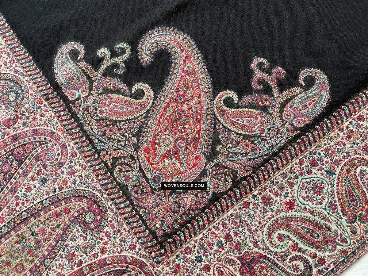 1695 SOLD Black Boteh Shawl from Kashmir