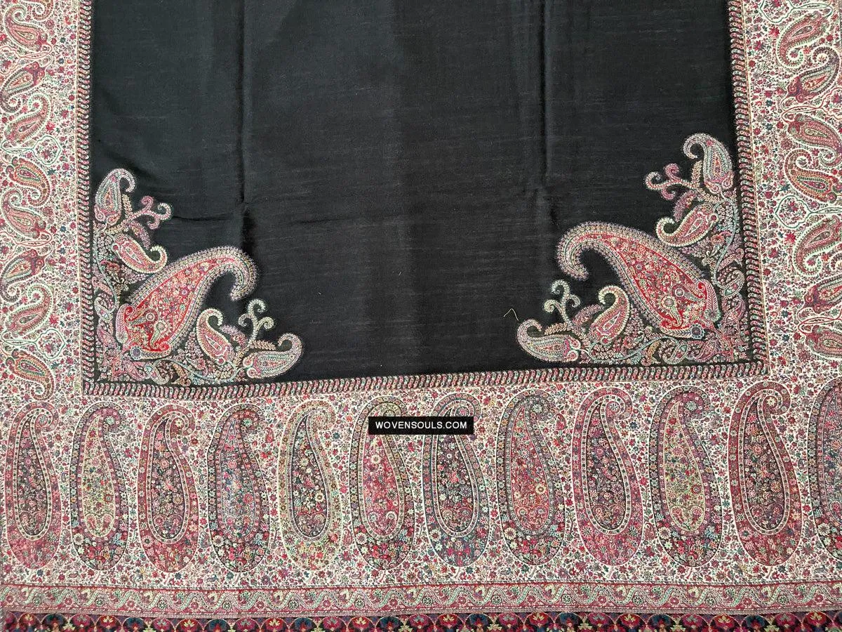 1695 SOLD Black Boteh Shawl from Kashmir
