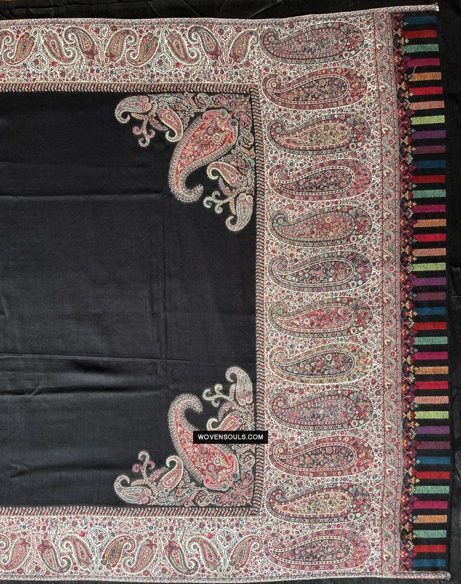 1695 SOLD Black Boteh Shawl from Kashmir