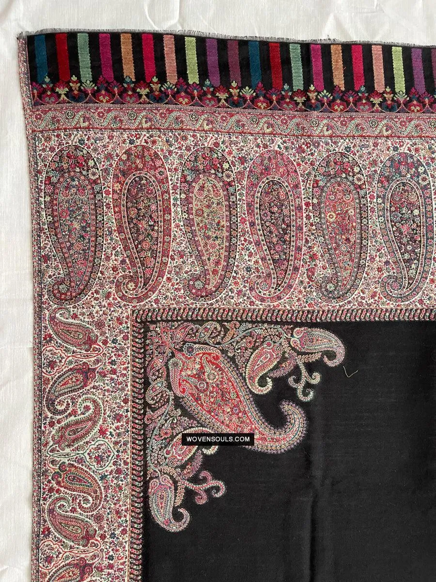 1695 SOLD Black Boteh Shawl from Kashmir