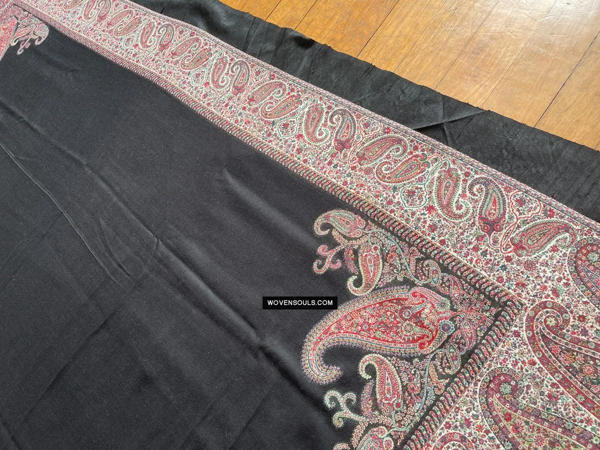 1695 SOLD Black Boteh Shawl from Kashmir