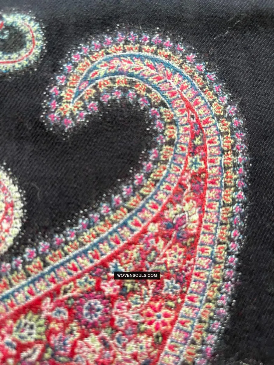 1695 SOLD Black Boteh Shawl from Kashmir