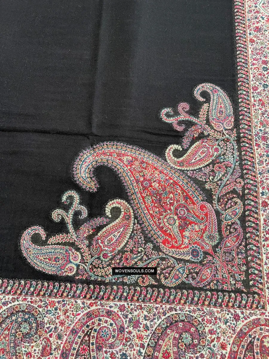 1695 SOLD Black Boteh Shawl from Kashmir