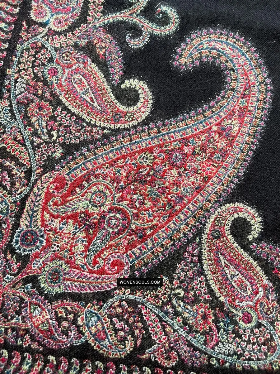 1695 SOLD Black Boteh Shawl from Kashmir