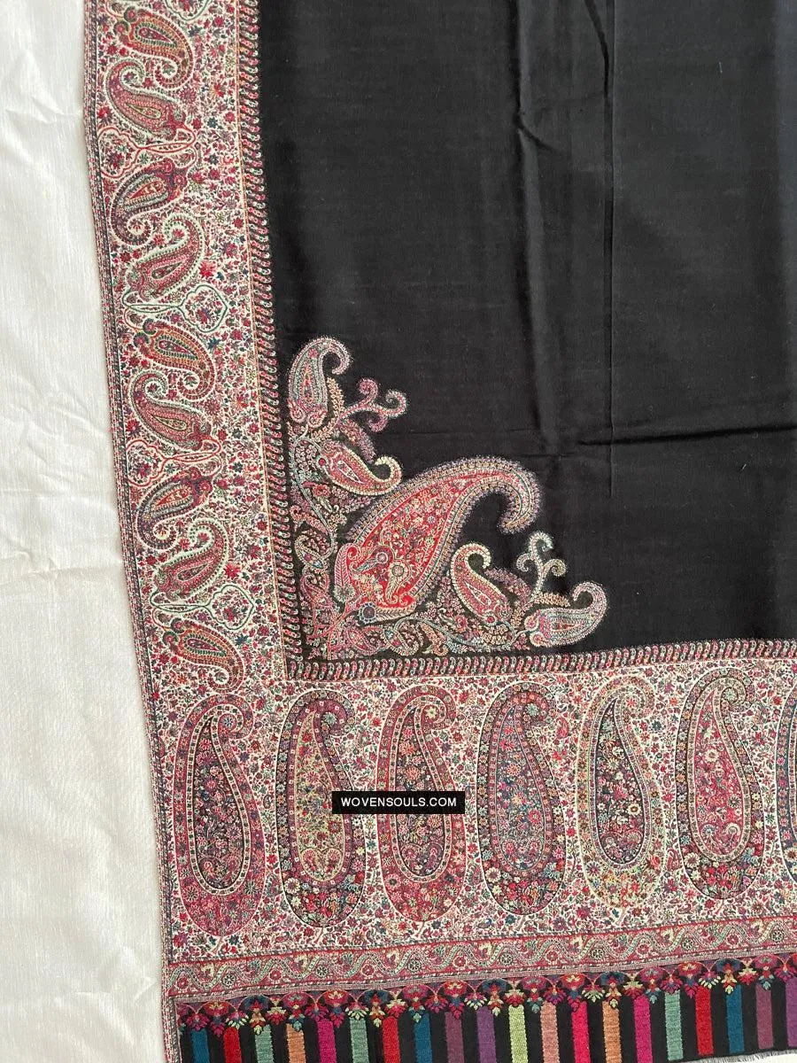 1695 SOLD Black Boteh Shawl from Kashmir