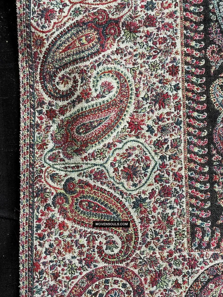 1695 SOLD Black Boteh Shawl from Kashmir