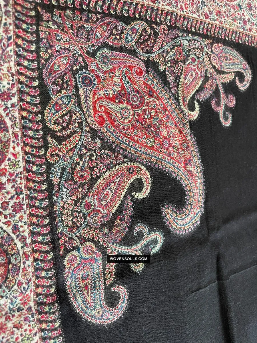 1695 SOLD Black Boteh Shawl from Kashmir