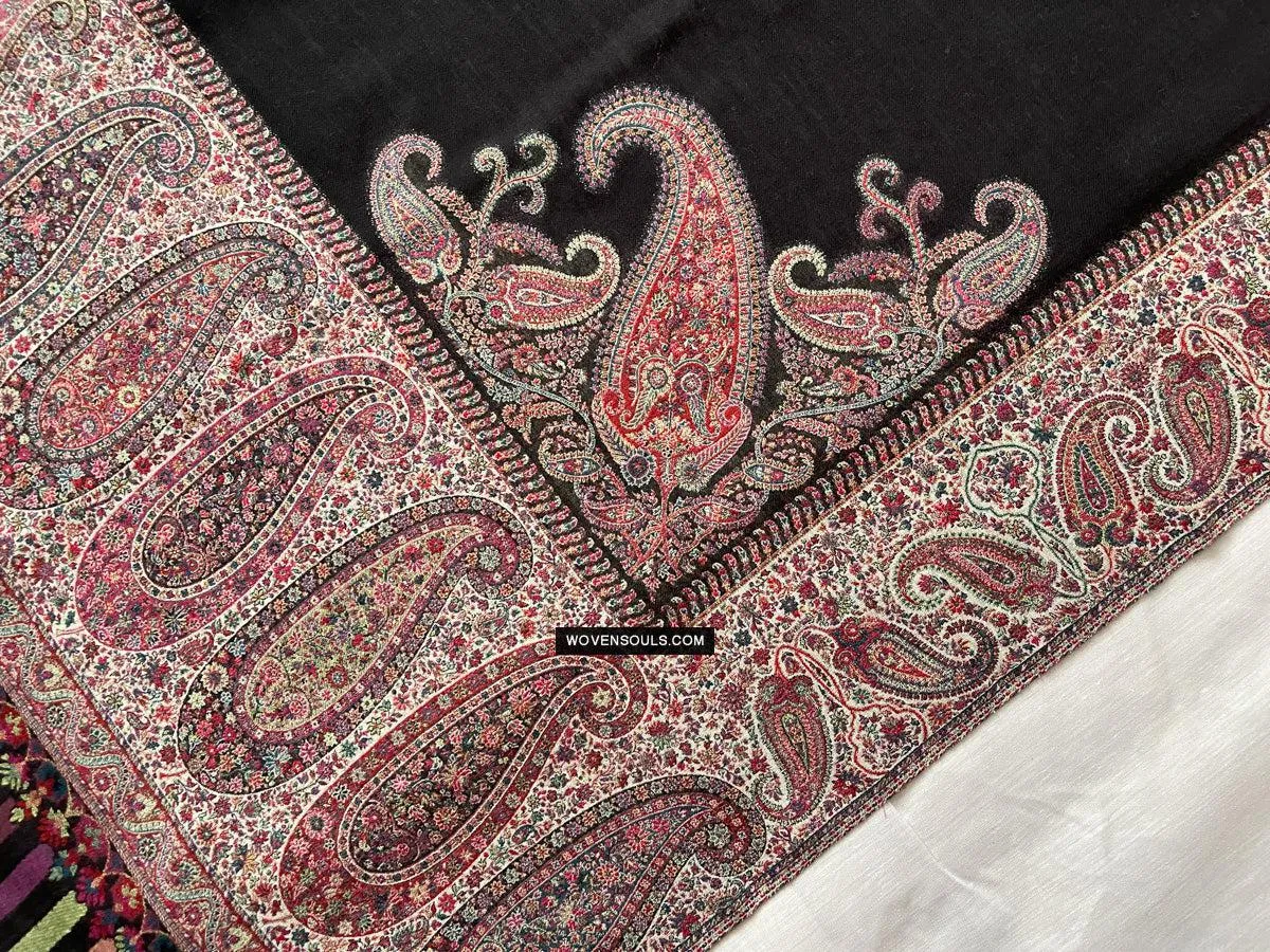 1695 SOLD Black Boteh Shawl from Kashmir
