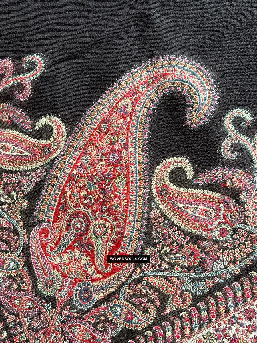 1695 SOLD Black Boteh Shawl from Kashmir