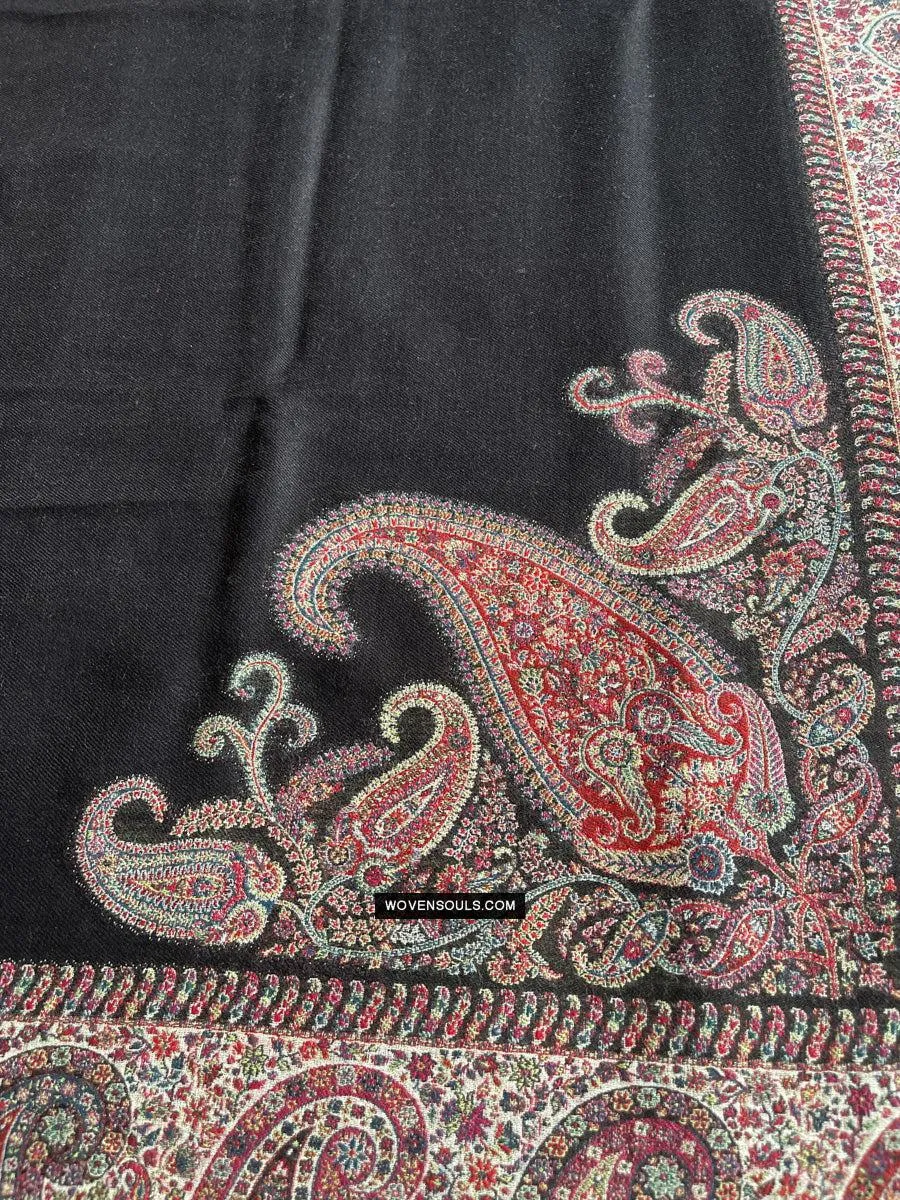 1695 SOLD Black Boteh Shawl from Kashmir