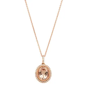 18ct Rose Gold Morganite & Diamond Halo Pendant