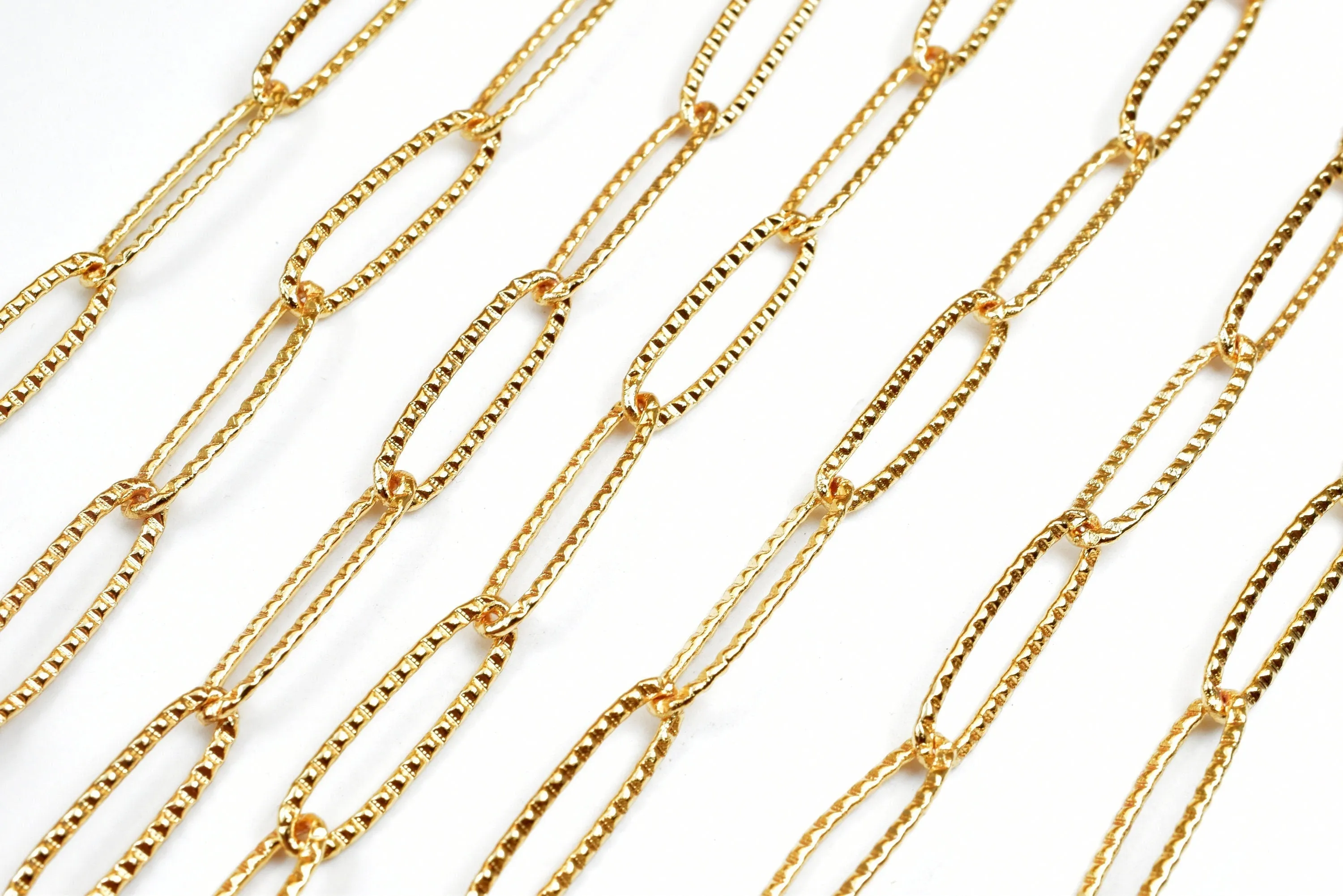 18K Gold-Filled Paper Clip Cable Link Chain - Diamond Cut - Customizable Necklace Chain for Jewelry Crafting