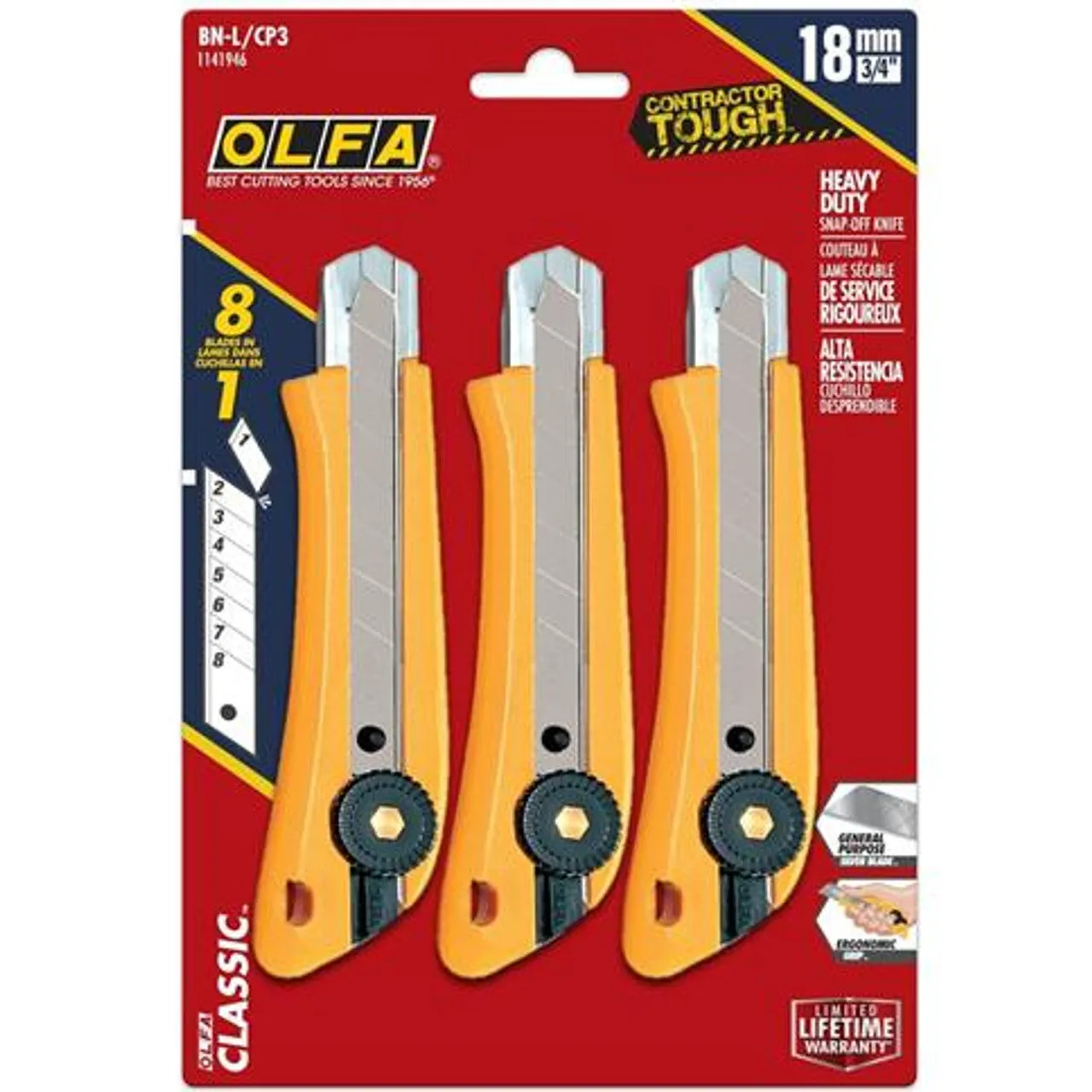 18mm Heavy-Duty Ratchet Lock Snap-Off Utility Knife (3/Pack)