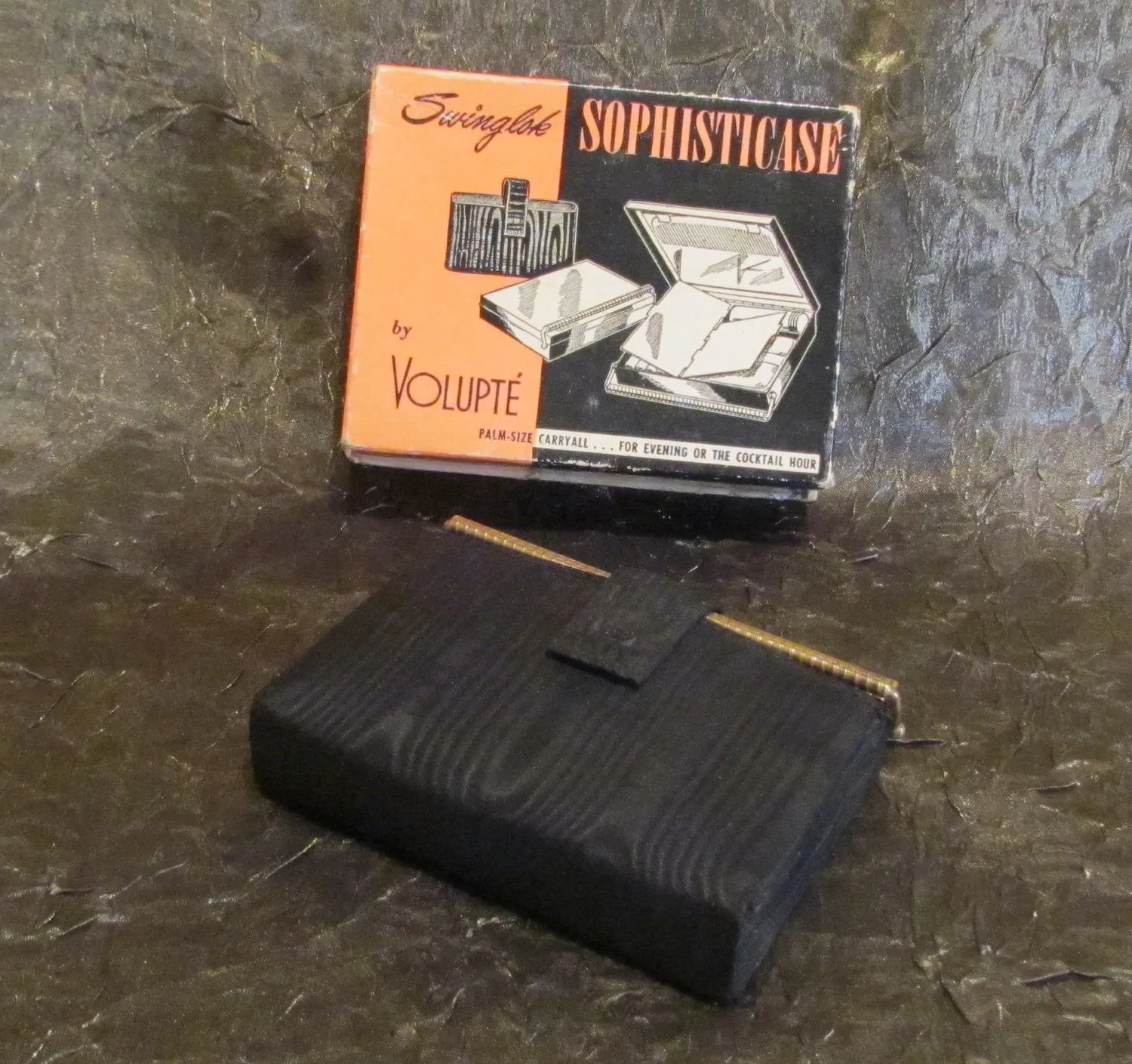 1950's Volupte Sophisticase Compact Purse Gold Compact Mad Men Purse Evening Bag In Original Box