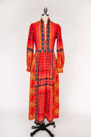 1970s House Dress Printed Maxi Hostess Dress S