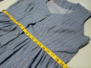 1970s Vintage Blue Pin Striped Sleeveless Dress w Belt