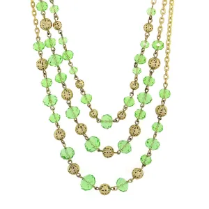 2028 Jewelry Luxe Glass Crystal Puffed Round Filigree Bead 3-Strand Necklace 16"   3" Extender
