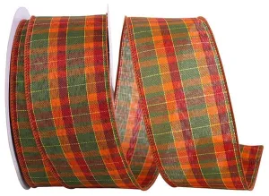 2.5" Pumpkin Plaid Orange Plaid Wired Edge Ribbon- 25 Yards